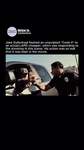 Mellow the Co. on Instagram: "The “Code 4” signal seen in the movie “End of Watch” is real. Jake Gyllenhaal’s character, Officer Brian Taylor, flashes the “Code 4” hand signal, which means “no further assistance needed” or “scene is clear”. This gesture is a legitimate police communication. In the movie, Gyllenhaal instinctively uses the signal to an actual LAPD helicopter that was checking in on the South Los Angeles shoot, adding a layer of authenticity to the scene. Original: End of Watch (20