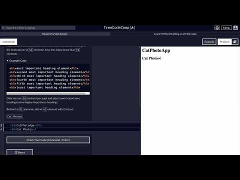 FreeCodeCamp - Responsive Web Design - Step 2 of 71 - Learn HTML by Building a Cat Photo App