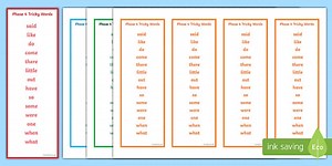 Phase 4 Tricky Word Bookmarks