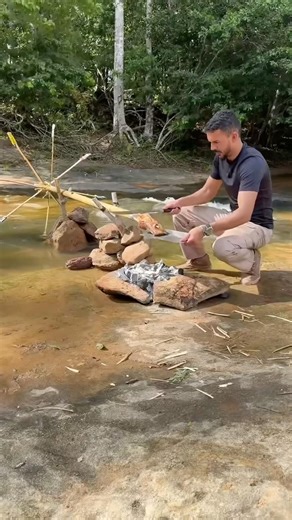 He Built a Rotisserie Using ONLY a River and Bamboo!😲