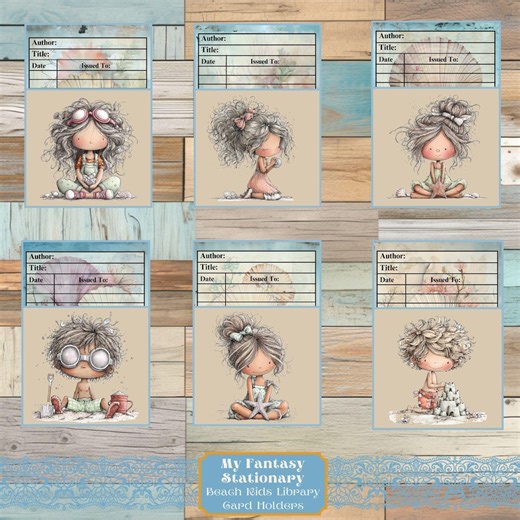 Beach Kids Library Pockets and Cards, Loaded Pocket Tags, Vintage Printable Ephemera (PDF) - Etsy