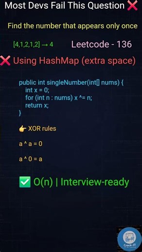 Leetcode-136 | Find the number that appears only once #ytshorts #shorts #youtubeshorts