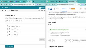 Which of the following represents the difference of the polynom... | Filo