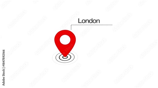 London GPS Map pin Location Animation with Digital Navigation Pointer on transparent background. London map label with location pin symbol. London city map with destination location concept