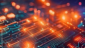 Detailed close-up view of a computer circuit board, showcasing the intricate layout of components and circuits