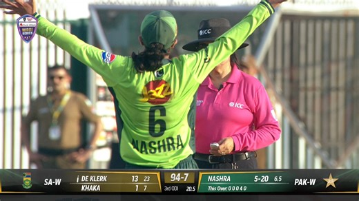 🔥 Nashra Sundhu on fire! She picks up her 6th wicket, trapping Nadine de Klerk LBW 🎯 📺 Watch Live ➡️ https://www.youtube.com/watch?v=P-UocuuTelM #PAKWvSAW | #BackOurGirls | Pakistan Cricket Team