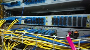 Data transmission over a network switch with cables in a service room