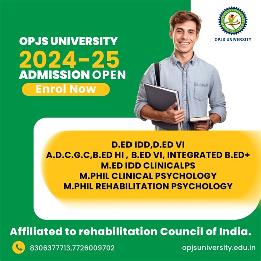 SPECIAL EDUCATION ADMISSION OPEN SESSION 2024-25 CONTACT NUMBER -8306377713,7726009702 https://apply.opjsuniversity.edu.in/ #BEDHI #DEDIDD #MPhil #ADCGC #RCI | OPJS University