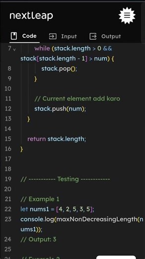 Maximum Array Size After Operations | Make Array Non-Decreasing | JavaScript DSA Problem