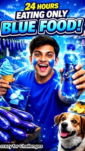 24 Hours Eating Only BLUE Food 😱🔵