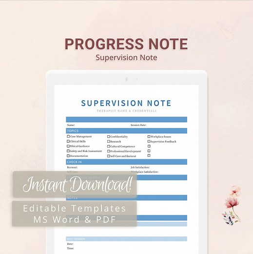 Supervision Note Template for Supervisors, Pre-licensed Therapists, Counselors, Psychologists, Social Workers | Fillable PDF | Word Template - Etsy