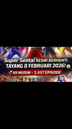 Eh… seriusan nih?! 😳 Berdasarkan pengumuman resmi dari Toei dan TV Asahi, waralaba pahlawan super legendaris Super Sentai resmi memasuki masa hiatus tanpa batas waktu setelah episode terakhirnya tayang pada 8 Februari 2026. Selama hampir 5 dekade, Super Sentai telah menemani banyak generasi dengan total 2.457 episode dalam 49 musim. Dari yang nonton pas masih bocil sampe sekarang udah jadi bapak-bapak wibu… semua pernah lewat fase “henshin!” 😭✨ Menurut Toei, keputusan berat ini diambil karena: