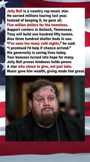 Jelly Roll Donates $5 Million To Fight Homelessness #JellyRoll #Homelessness #Kindness #Generosity
