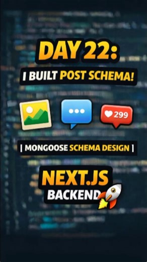 Vibe Shar on Instagram: "Day 22: Post Schema Design in Mongoose | Social Media Backend | Next.js GitHub : https://github.com/VibeShared/vibeshared.git #BuildInPublic #Day22 #BackendDevelopment #NextJS #MongoDB #Mongoose #PostSchema #DatabaseSchema #FullStackDeveloper #StartupJourney Day 22 – Post Schema Completed 🚀 Day 22 pe maine backend ka Post Schema design aur implement kiya using Mongoose, jo real-world social media platforms ke liye optimized hai. Is schema me post ka content, media, like