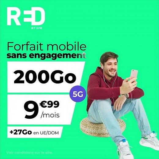 RED by SFR - Forfait Mobile sans engagement 200Go à 9,99euros par mois