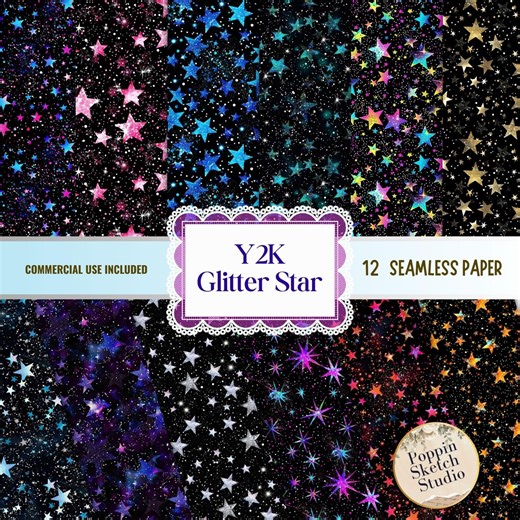 Glitter Galaxy Star Seamless Pattern, Y2K Holographic Star Digital Paper, Neon Cosmic Sparkle Background JPG - Etsy