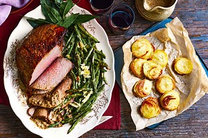 Air fryer roast beef with potato stacks and porcini sauce