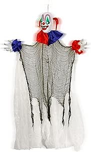5 Foot Animated Hanging Spinning Scary Circus Clown Prop Decoration - Evil Body Rotates, Music, Laughs, Eyes Strobe Colors, Menacing Ghoul Smile - Haunted House, Battery Operated