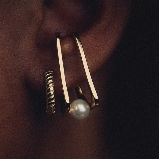 Chunky Dangle Ear Cuff, Pearl Ear Cuff in Silver or Gold, Modern Statement Non-pierced Earrings, Freshwater Pearl Jewelry - Etsy