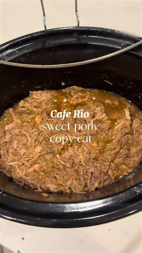 AMBERMARIE 🦋✨ on Instagram: "Save Viral cafe rio sweet pork recipe in your slow cooker • 3 lbs. boneless pork shoulder/butt • 16 oz. Dr. Pepper (not diet) • 1/4 cup water • 1 tsp. garlic powder • 1/4 tsp. salt • 1/4 tsp. pepper • 1 (4 oz.) can diced green chilis • 8 oz. red enchilada sauce • 1 cup brown sugar #caferiocopycat #recipes #slowcookerrecipes #crockpotmeals #foodtok"