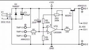 Schematic diagram of electronic device on sheet of paper. Video animation drawing electrical circuit with led indicator, operational amplifier, capacitor, resistor, transistor, diode, other component
