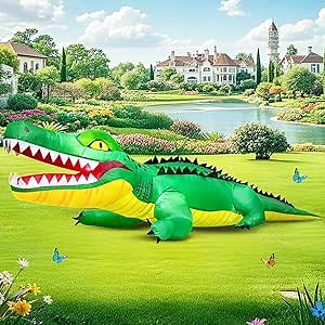 6 FT Christmas Crocodile Inflatable Decoration, Spring Inflatable Blow Up Animal Decorations Built LED Lights for Outdoor Yard Farm Lawn Holiday Garden Birthday Party
