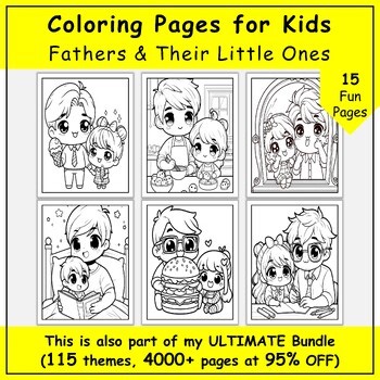 Fathers & Little Ones Coloring Pages for Preschool & Kindergarten Learning