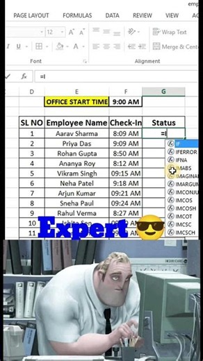 Excel IF Formula for Attendance | Automatically Mark On Time & Late ⏰ #excel #exceltips #exceltricks