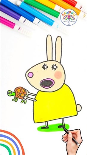 Draw Peppa Pig Rabbits Simple | Draw Miss Rabbit to the Rescue 🌈🐰 #peppapig #cartoon #short