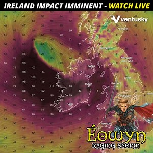 #Éowyn storm to rage across Ireland on Friday. Watch the route of probably the most powerful storm to hit the island in decades. Stay ahead, be safe! | Ventusky