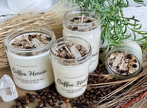 Coffee House Crystal Candle - Soy Candle - Healing Crystals and Herbs - Candle Gift - Coffee Scented Candle - Coffee Lover Gift - Etsy