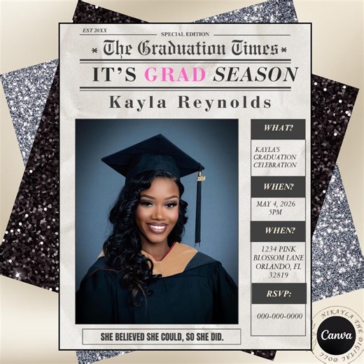 Graduation Newspaper Flyer| Graduation Invite| Grad Announcement| Graduation Poster| Graduation Magazine| Graduation Party |graduation Evite - Etsy