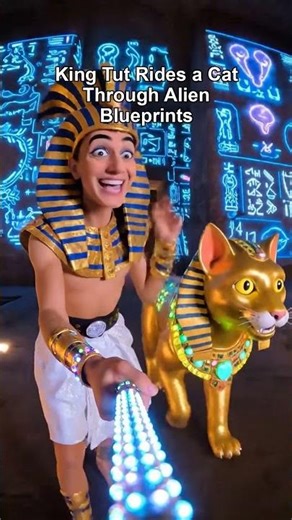 King Tut Rides a Cat Through Alien Blueprints