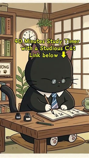 40 Minutes Study Timer with a Studious Cat 🐱✍️ | Relaxing Garden Breeze Timer 🌿
