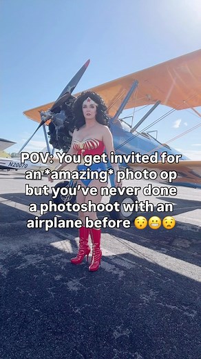 Every superhero needs a sidekick. Mine says, “Yes! That’s it!” when I’m feeling a little unsure of myself 😊 Behind every fierce pose is a hyped-up photographer cheering louder than the plane engine 😂🛩️ BTS with @classic.curves.and.chrome @jays.and.jets #pensacolawonderwoman #lyndacarterwonderwoman #wonderwoman #encouragement #support | Sheri