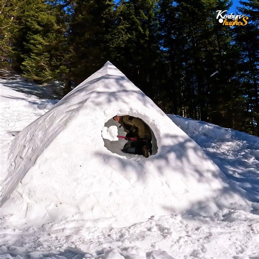 Building a heated snow pyramid for winter survival solo bushcraft.#forestcabin #adventure #wilderness #camping #bushcraftcamping​ #logcabin #cabin #survival | Korbyn Hughes
