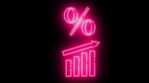 Download percent icon and rising graph icon with neon effect for free
