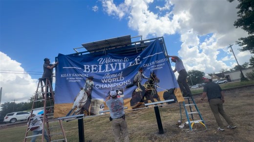 89K views · 862 reactions | Sooo, this Happened TODAY…. Branded Designs Bellville had the privilege of making this beautiful sign !!! thank you EGA FAB - Bollinger, Clint - Clint's Mobile Truck Service- we collaborated to welcome All To BELLVILLE …. Home of World Champions… Caleb Smidt Kelly McGee Kaminski PRCA ProRodeoWPRA World Finals | Branded Designs Bellville | Facebook