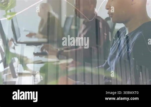 Animation of statistical data processing over african american man using computer at office. Computer interface and business data technology concept Stock Video Footage - Alamy