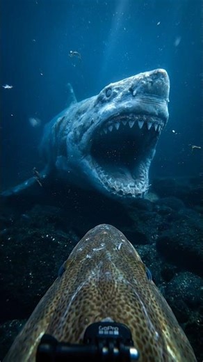 Atlantic Cod Explores a Megalodon Shark in the Deep Sea #gopropov #deepsea