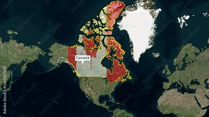 Canada map animation with Canada flag highlighted border color, 3d Animated map of Canada, Canada maps zooming from top Space view, World Map Zoom In To Canada, Detailed map Canada Видео Stock