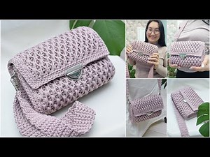 Crossbody Handbag with Honeycomb Pattern Crocheting a Bag Made of Cord Honeycomb Pattern Crochet