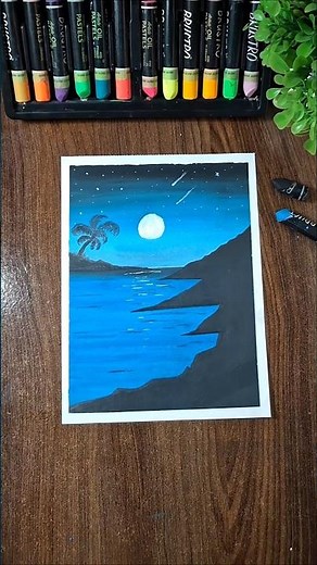Aesthetic Starry Night Beach & Palm Tree Art Tutorial 🎨🌙 #shorts