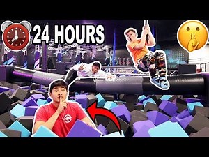 24 HOUR OVERNIGHT CHALLENGE IN TRAMPOLINE PARK! (KICKED OUT)