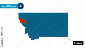 Sanders Map Video, Montana map, Political Map of Montana, Montana United States, with all states, national flag and borders, travel, education, geography, and global studies.