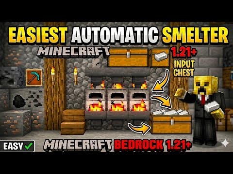 EASIEST AUTOMATIC SMELTER Minecraft Bedrock 1.21+ #glidexplayzz