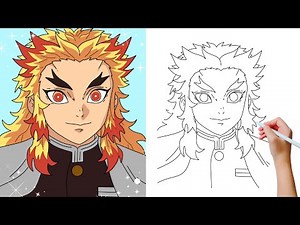 Drawing Rengoku Kyojuro from Demon Slayer! Step by Step Tutorial