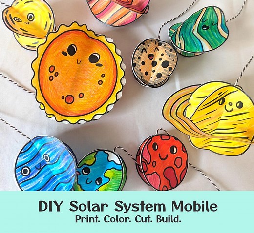 DIY Solar System Mobile | Kids Space Craft | Galaxy Coloring Printable | STEM Astronomy | Kindergarten Science | Educational Art Coloring - Etsy