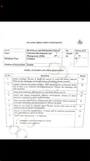 AIOU Code 9206 past paper spring 2025 | 03468885319