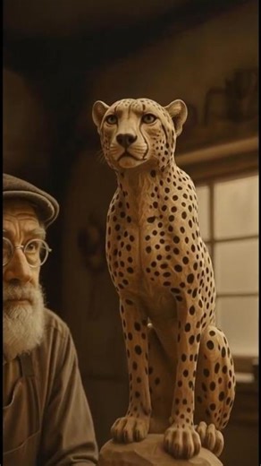 Hand-Carved Wooden Cheetah Sculpture